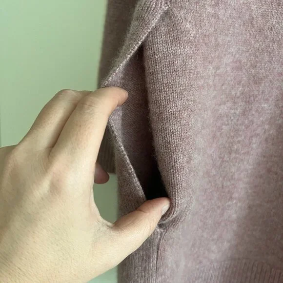 VINCE - Boiled Cashmere Open Rib Trim Cardigan, Heather Mauve, S - Picture 10 of 13